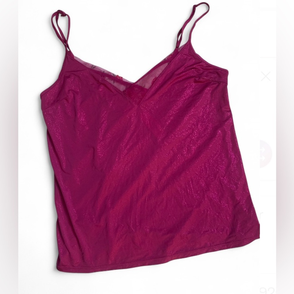 Magenta sparkly tank top with shear neckline detail #Y2K #90s #holiday #sparkles